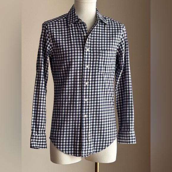 American Apparel Plaid Flannel Shirt Mens XXS Long-sleeve Button-up White Blue - Picture 1 of 7